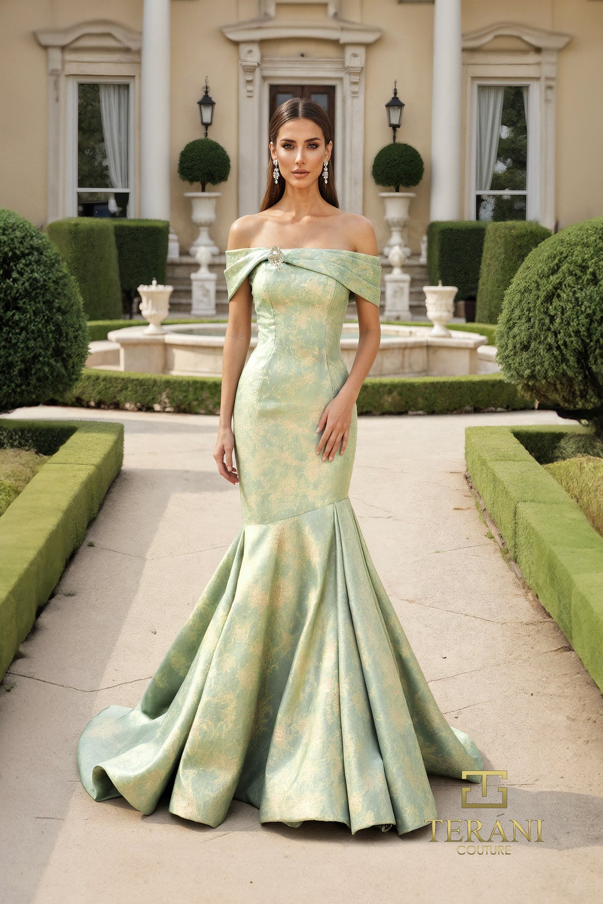 Terani Couture 261M6445 Sage Gold