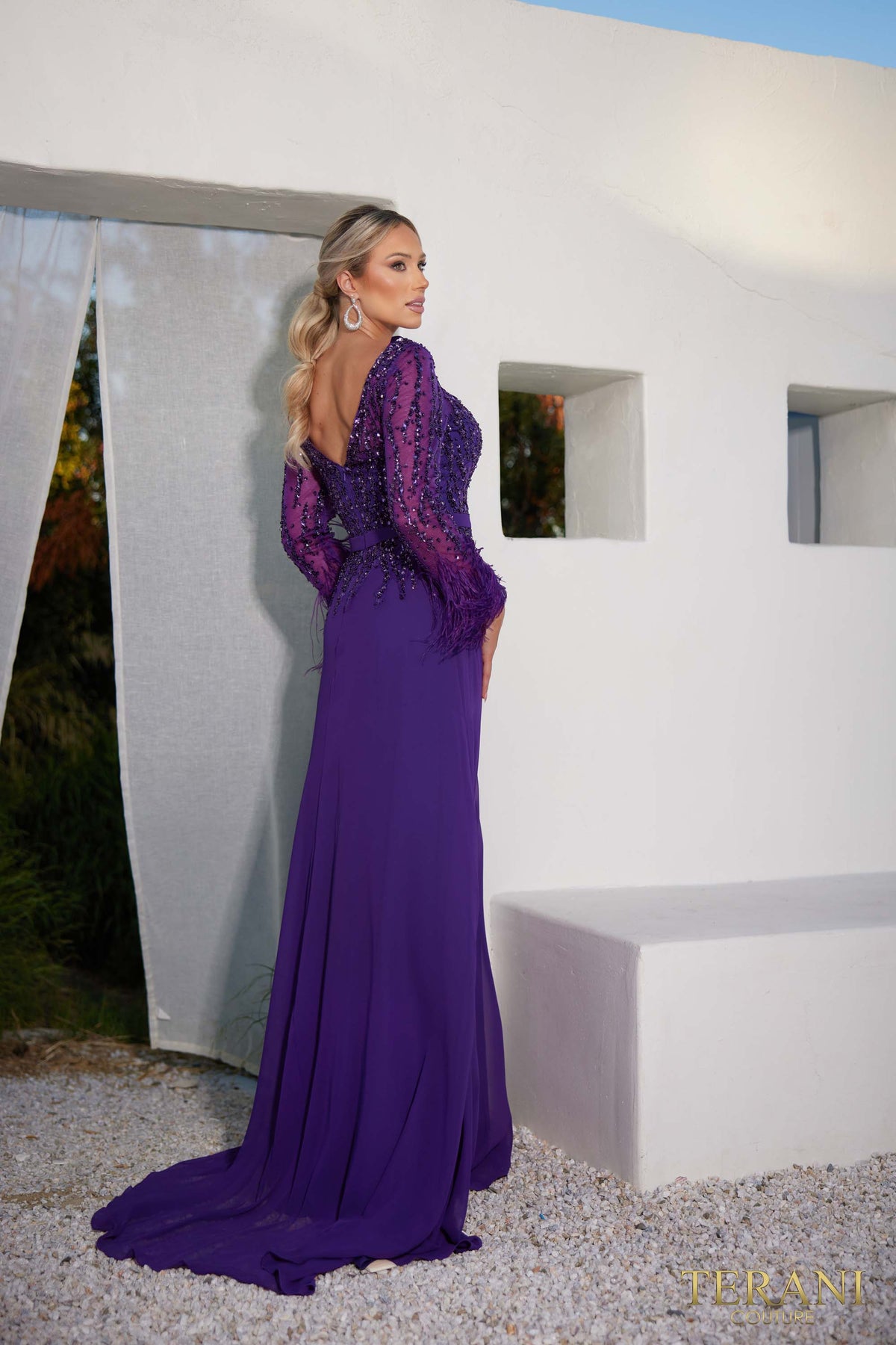 Terani Couture 1921M0473 Eggplant