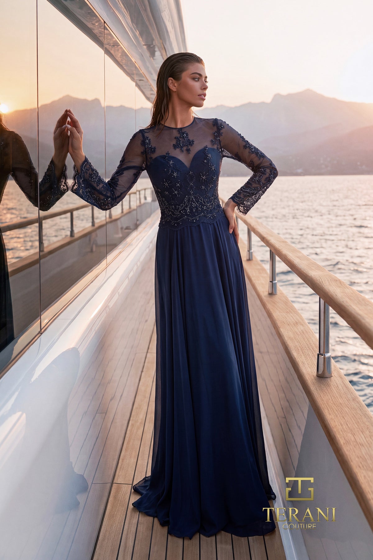 Terani Couture 271M8429 Navy
