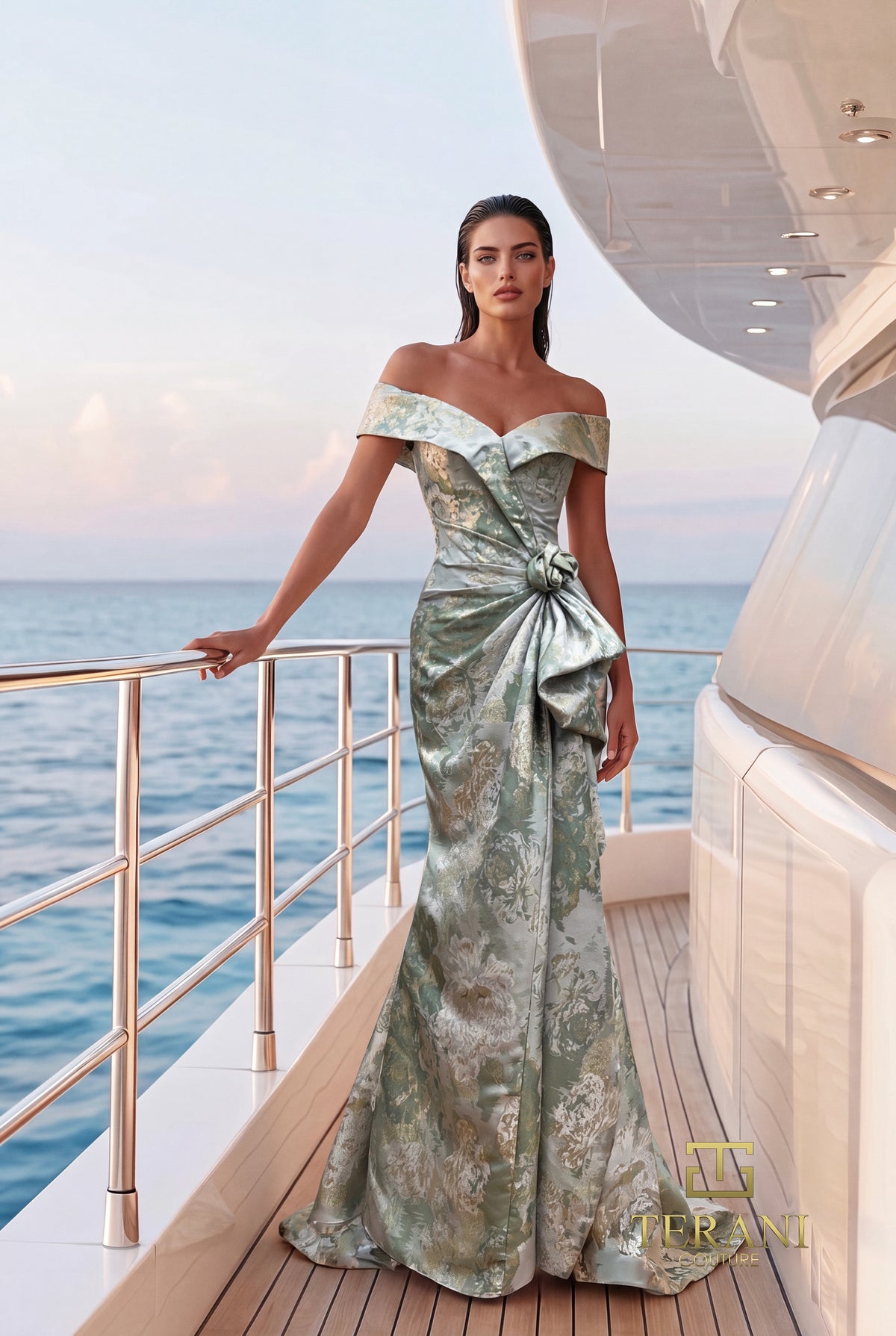 Terani Couture 271M8440 Sage Gold