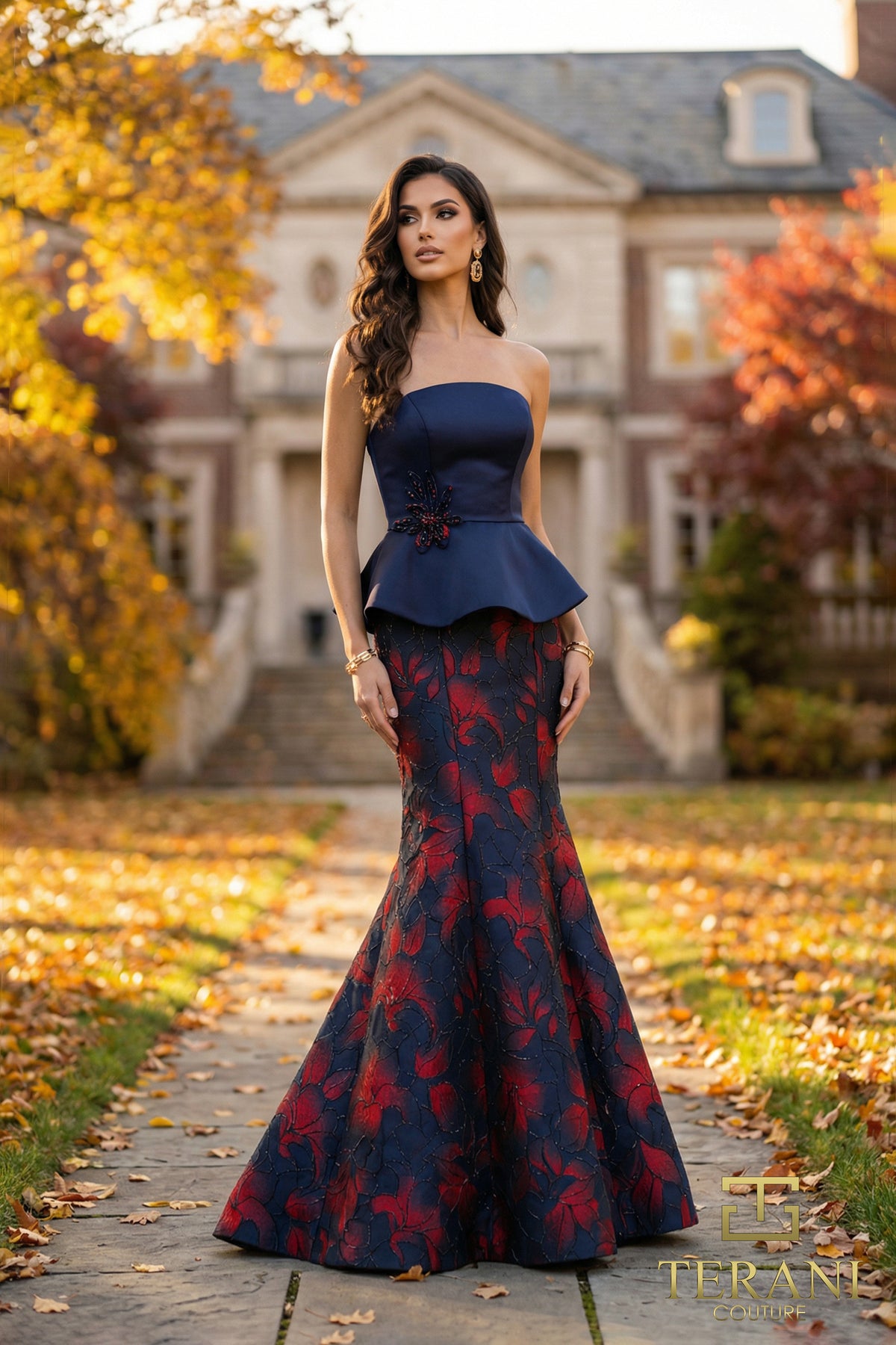 Terani Couture 262E7075 Navy Red