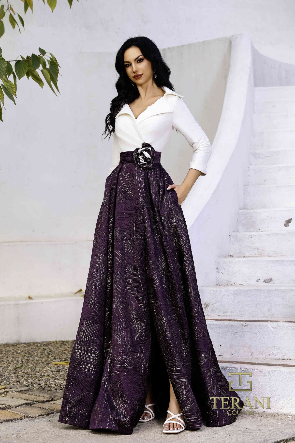 Terani Couture 252M5522 Ivory Purple