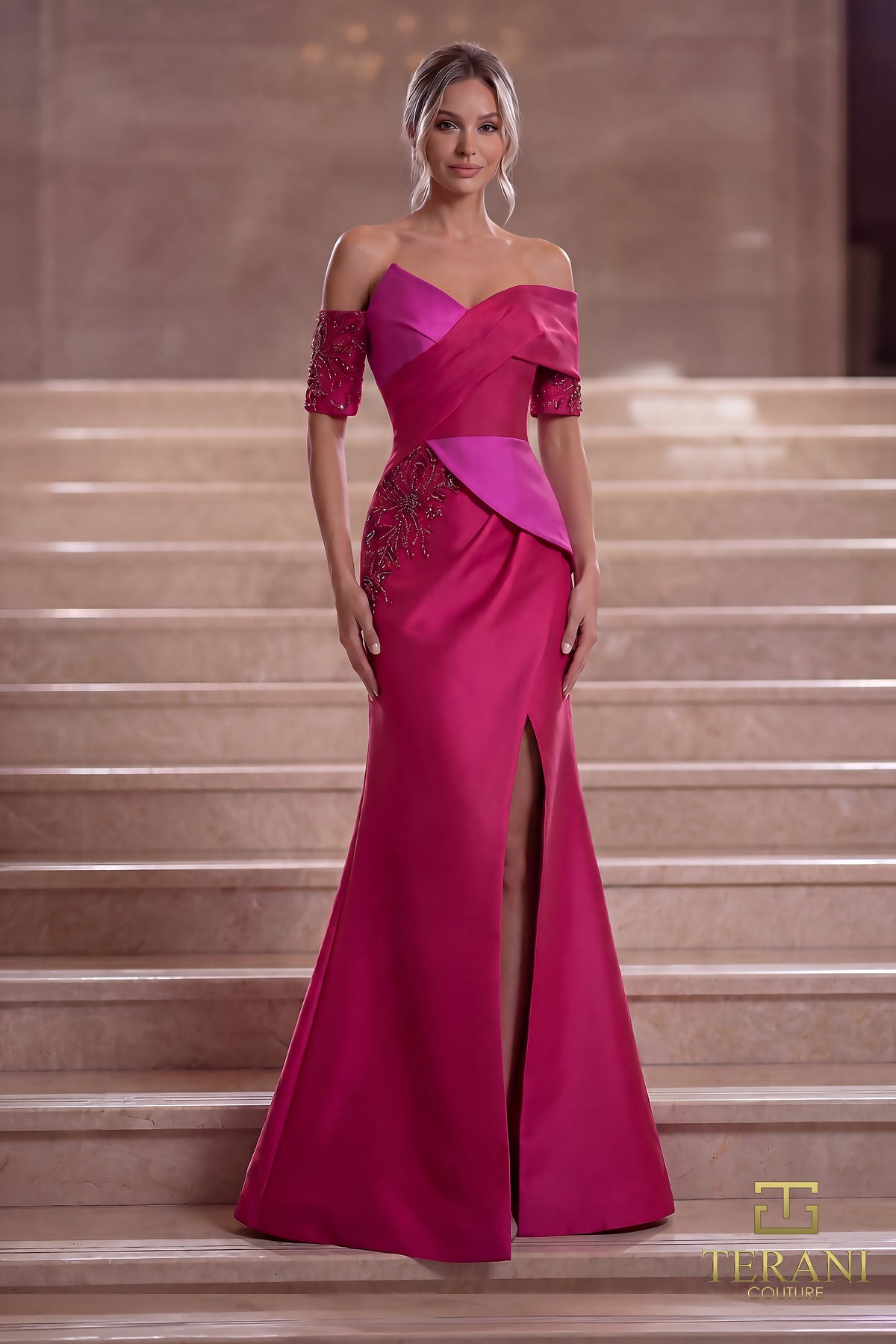 Terani Couture 261E6210 Fuchsia Red