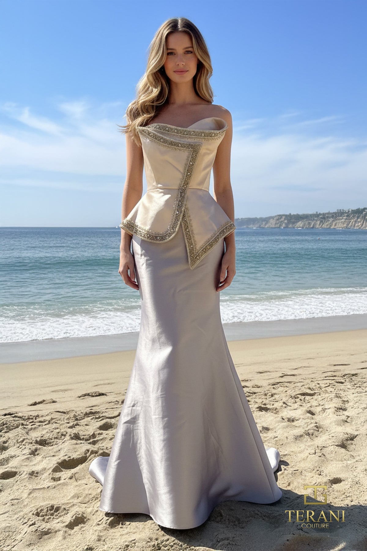 Terani Couture 252E5147 Slate Denim