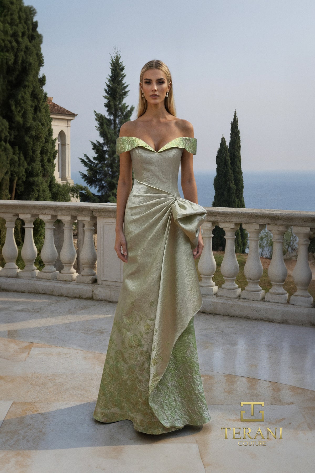Terani Couture 261M6451 Silver Lt Green