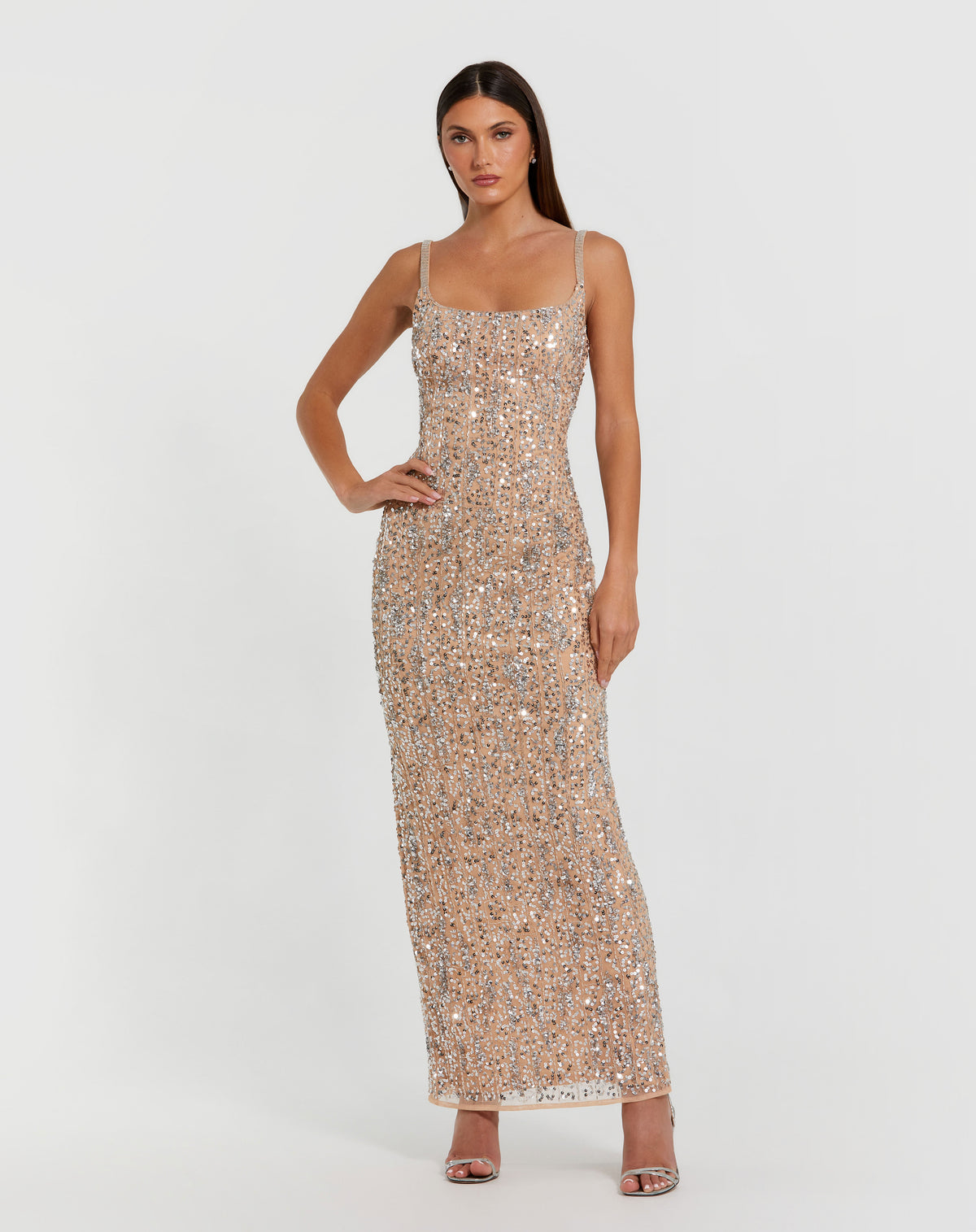 Mac Duggal 10696 Nude Silver
