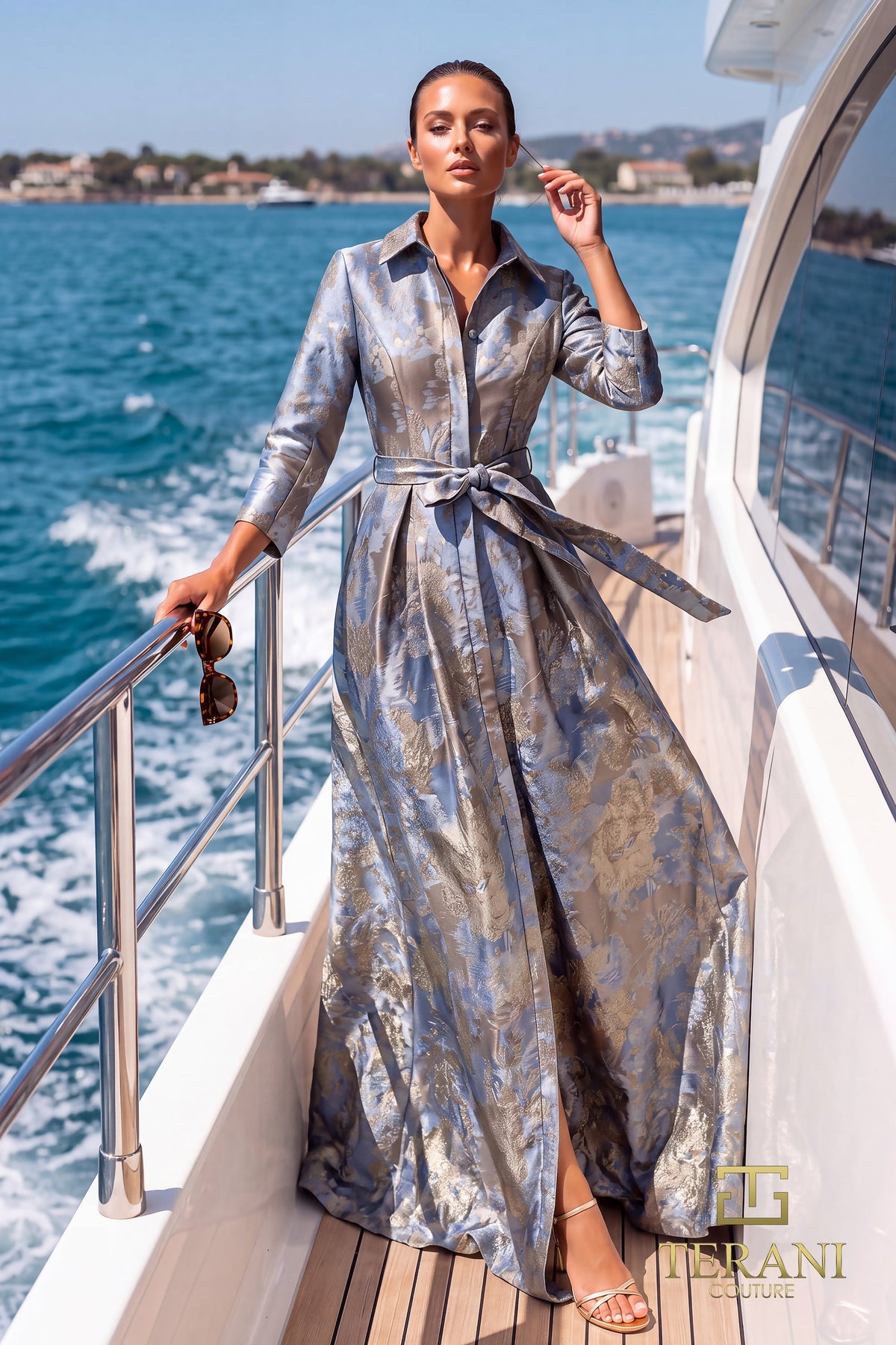 Terani Couture 271M8485 Taupe Blue