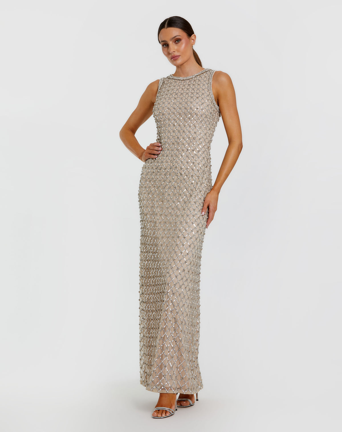 Mac Duggal 10129 Silver Nude