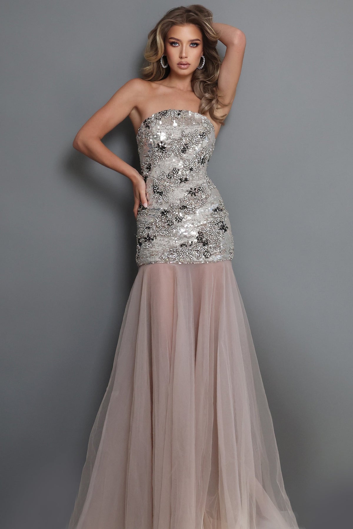 Jovani 52538 TAUPE/SILVER