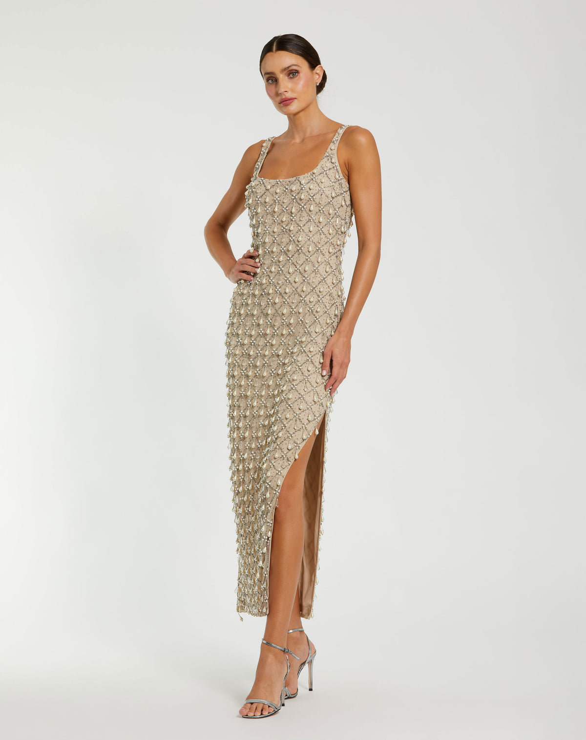 Mac Duggal 10084 Nude Silver